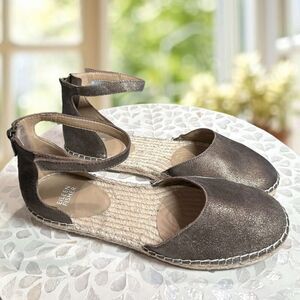 Eileen Fisher $195 Lala Leather Jute Espadrille Flat Sandals NWT